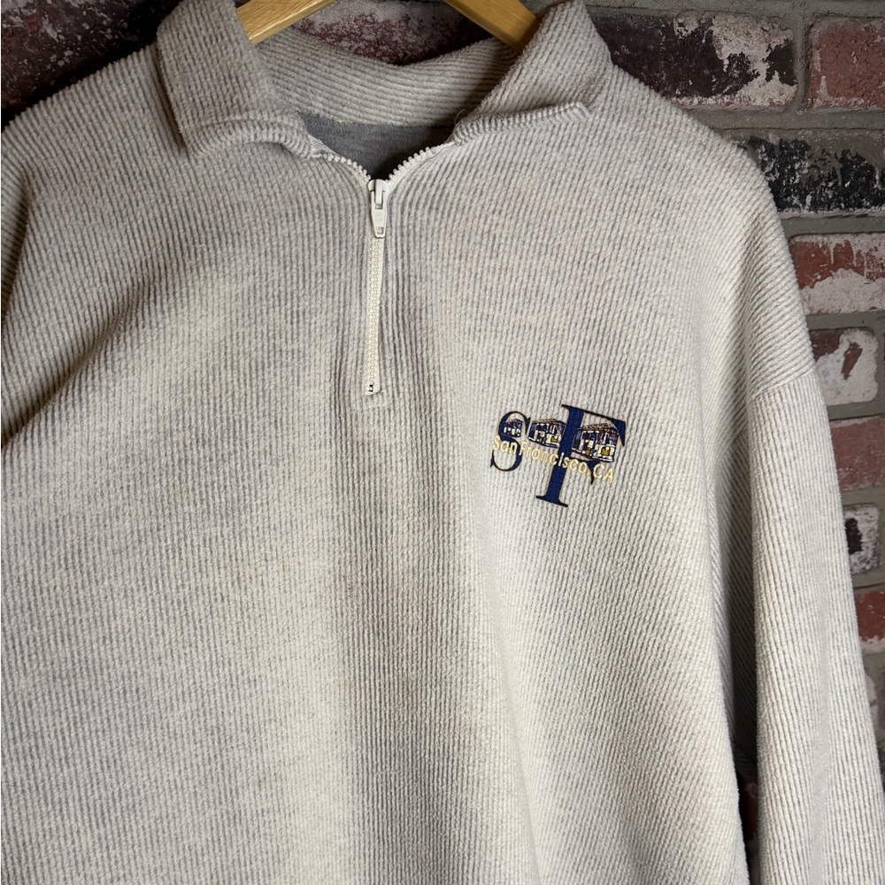 Men's San Francisco Trams Gray Corduroy Quarter-Zip Sweater - Picture 5 of 8